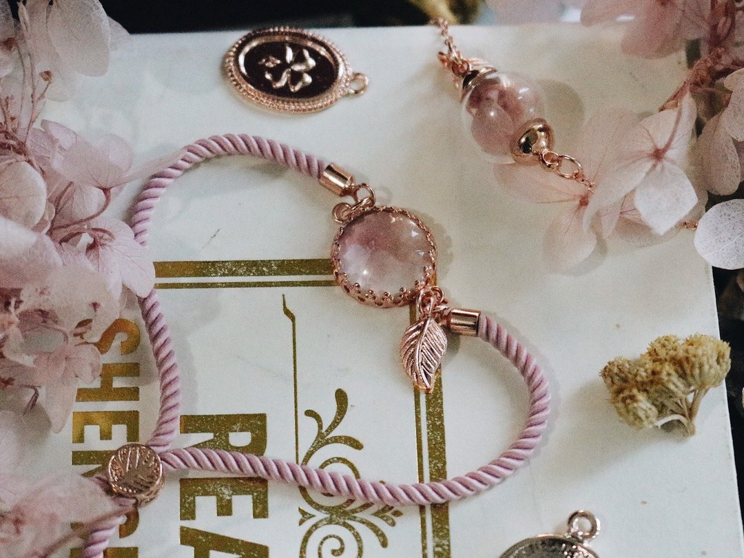 Bracelet - Pink Milky Way & Pink Rosegold Satin bracelet, Memory of Pink Sky - 手链/手环 - 其他材质 