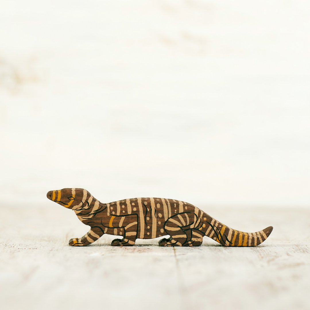 Wooden toy Goanna figurine Australian animals - 玩具/玩偶 - 环保材料 咖啡色