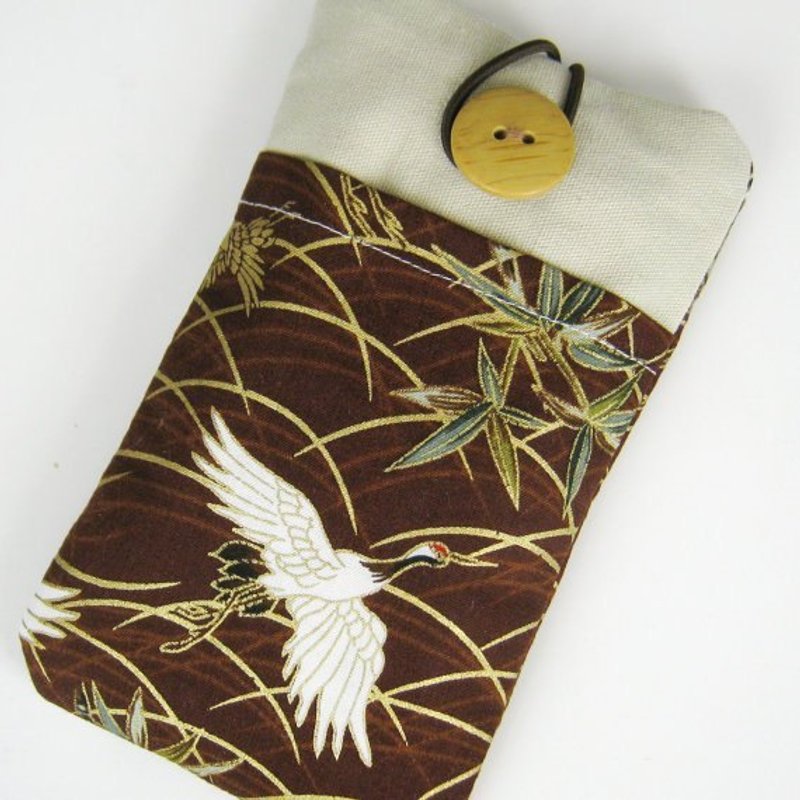 定制化电话包 手机袋 手机保护布套例如 iPhone Samsung (仙鹤 ) - 手机壳/手机套 - 棉．麻 咖啡色