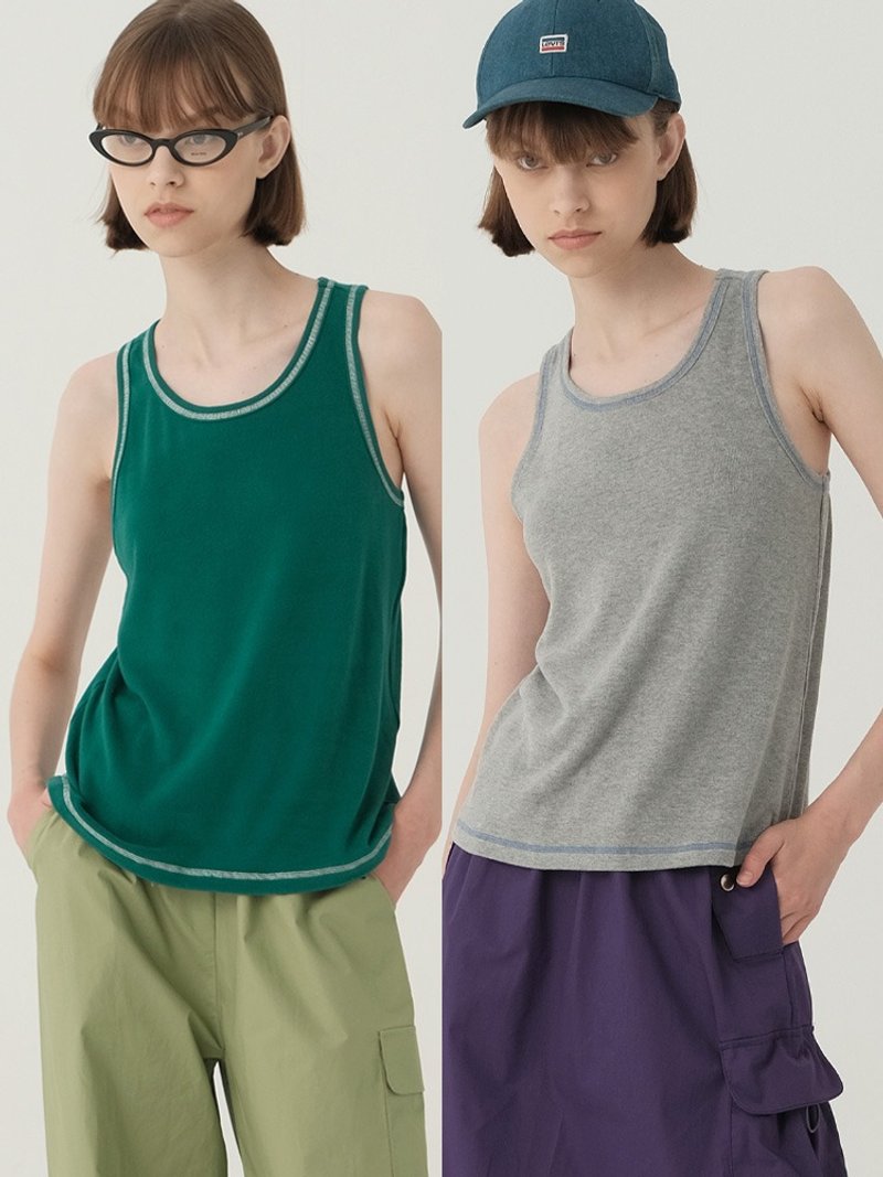 ECRU SOLI 素白已然 夏日must have单品撞色缝线弹力舒适工字背心 - 女装背心 - 其他材质 多色