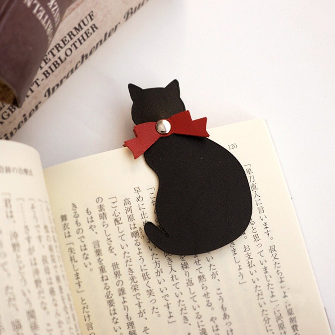 书签 【 黑猫 】 皮革小物 Bookmark 动物 猫咪 礼物 GH04K - 书签 - 真皮 黑色