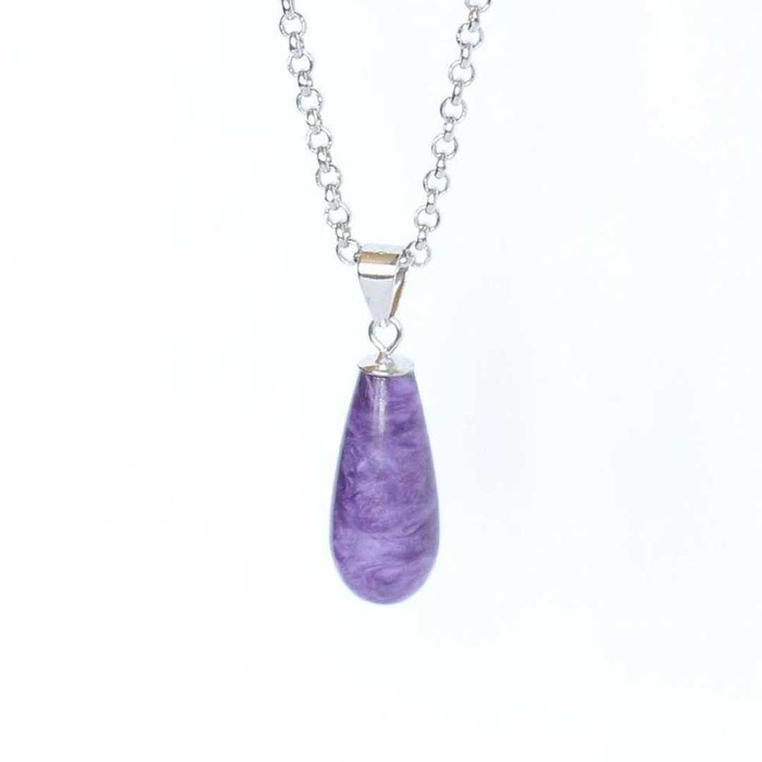Charoite Teardrop Pendant 925 Sterling Silver - 项链 - 宝石 紫色