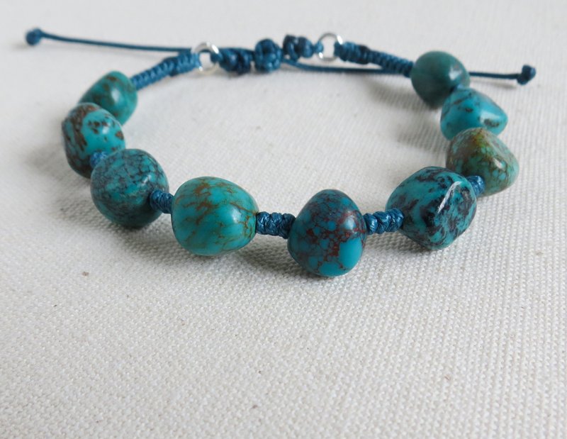 本命年【幸运石】随形原矿绿松石韩国蜡线手链*SJ45*招财、开运 - 手链/手环 - 宝石 多色