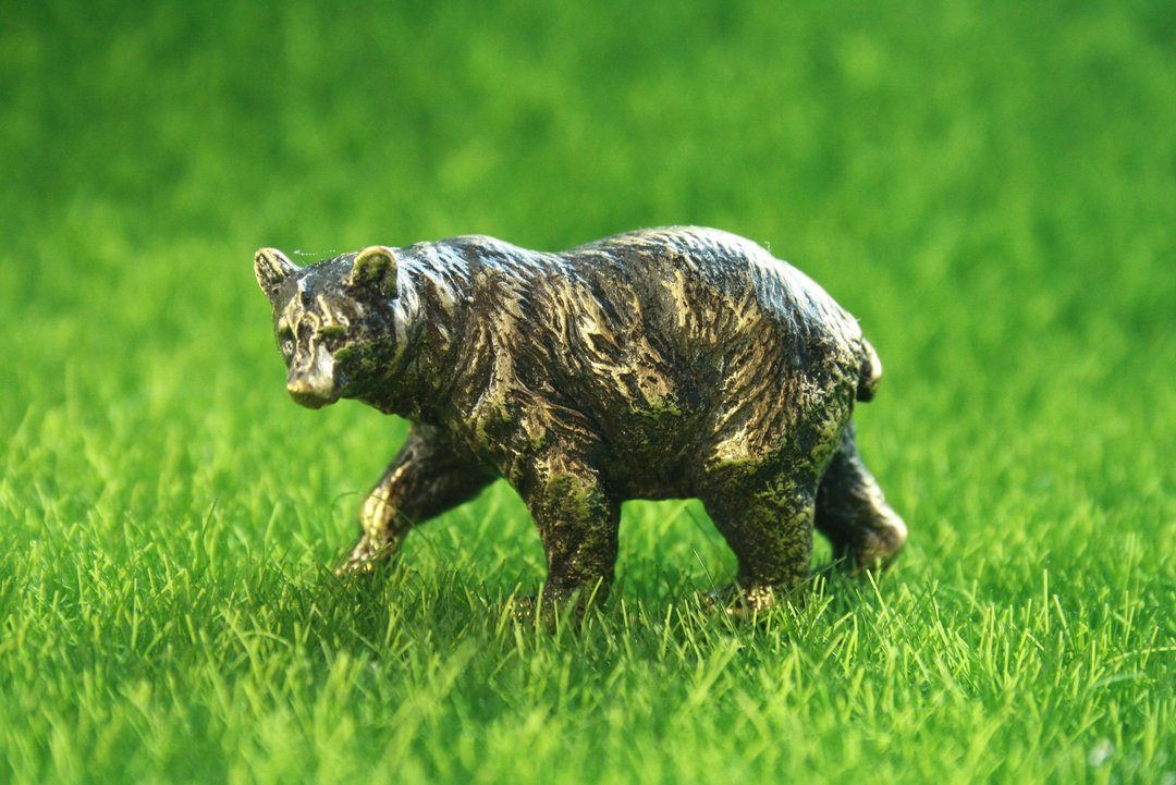 Bear, grizzly bear statuette, miniature statue of bronze, metal figurine - 摆饰 - 铜/黄铜 