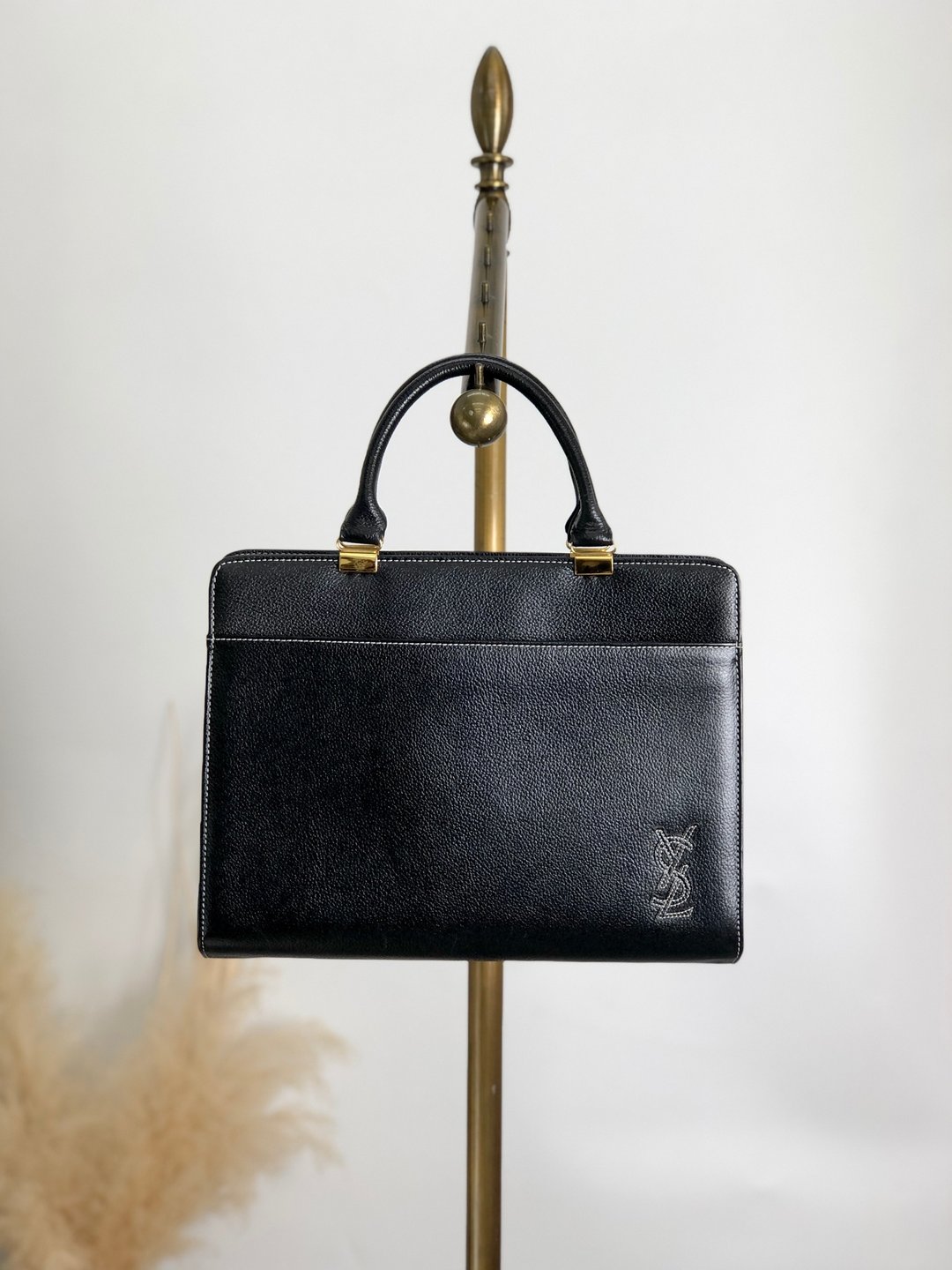 【日本直送，名牌二手包装】Yves Saint Laurent Yves Saint Laurent 手提包黑Cassandra 缝线皮革 chw7jf - 手提包/手提袋 - 真皮 黑色