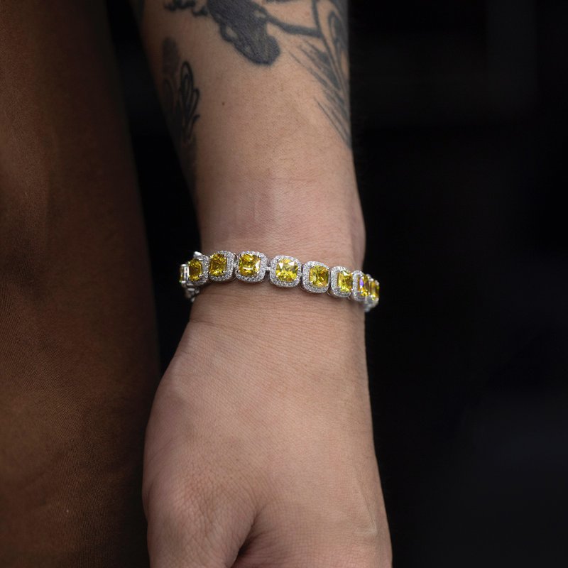 Wbj 8mm垫型黄宝石拼镶手链 满钻手链 手环 - 手链/手环 - 宝石 黄色