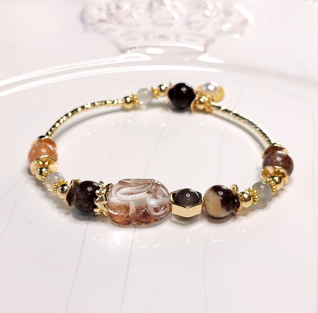 幽灵兔手串 | 幽灵异象水晶 | 拉长石 | 银曜石 | - 手链/手环 - 水晶 
