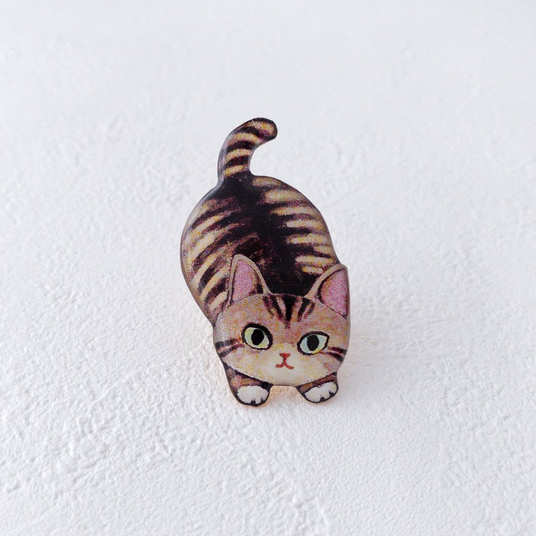 Tiger pattern kitten brooch - 胸针 - 树脂 咖啡色