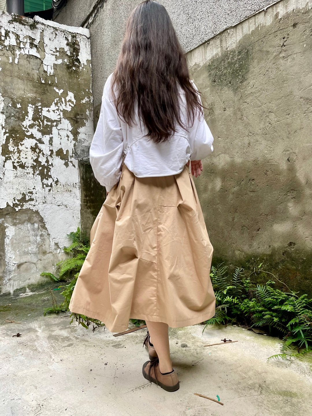 不规则造型长裙 卡其灰 - 裙子 - 棉 卡其色