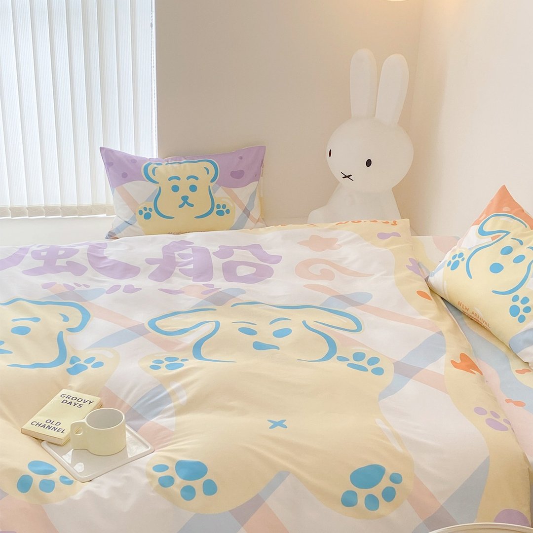 日系可爱原创小熊小狗风船奶油色全棉寝具四件套 - 寝具 - 棉．麻 多色