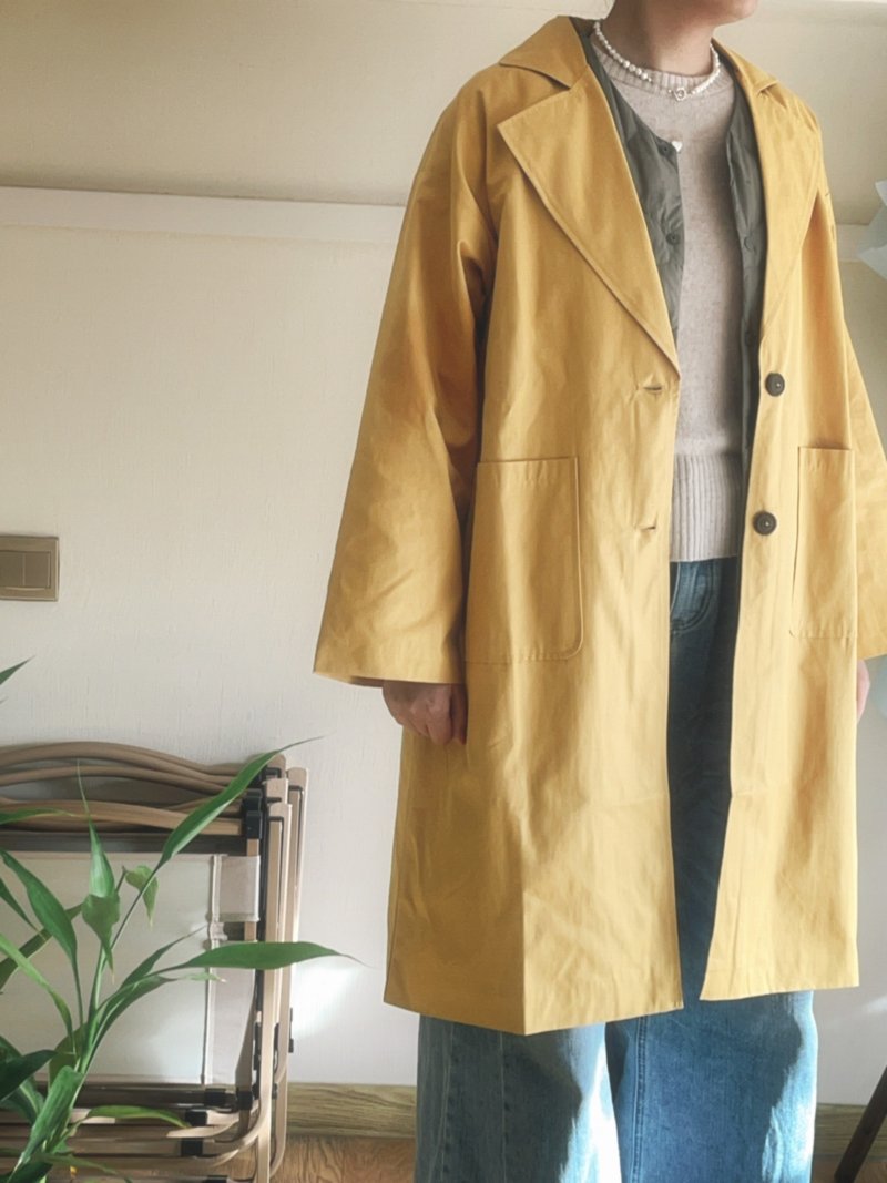 黄色风衣外套 設計 日系 寬鬆 原創設計 外套 - 女装西装外套/风衣 - 棉．麻 黄色