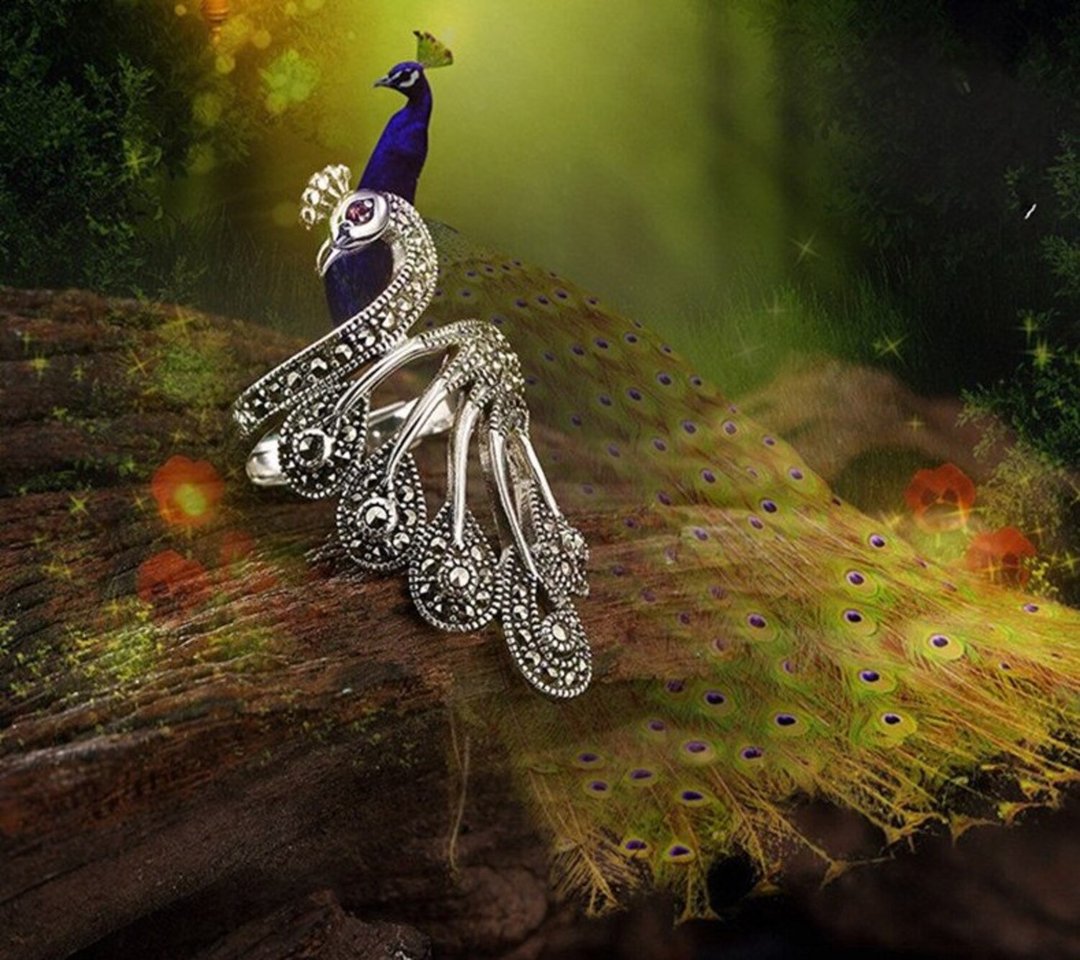 Real 925 Sterling Silver Handmade Marcasite Vintage Finger Rings Women Phoenix - 戒指 - 纯银 银色