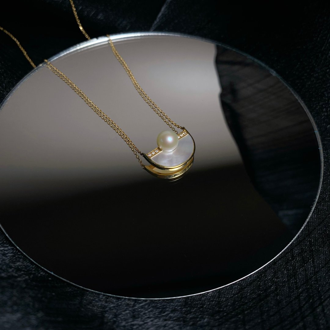 18K金珍珠项链 The Pearl Catcher Diamond Necklace - 项链 - 贵金属 