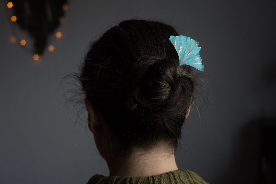 Couple Ginkgo leaves hair pins, Elven hair accessories, Fairy hair stick - 发饰 - 铜/黄铜 