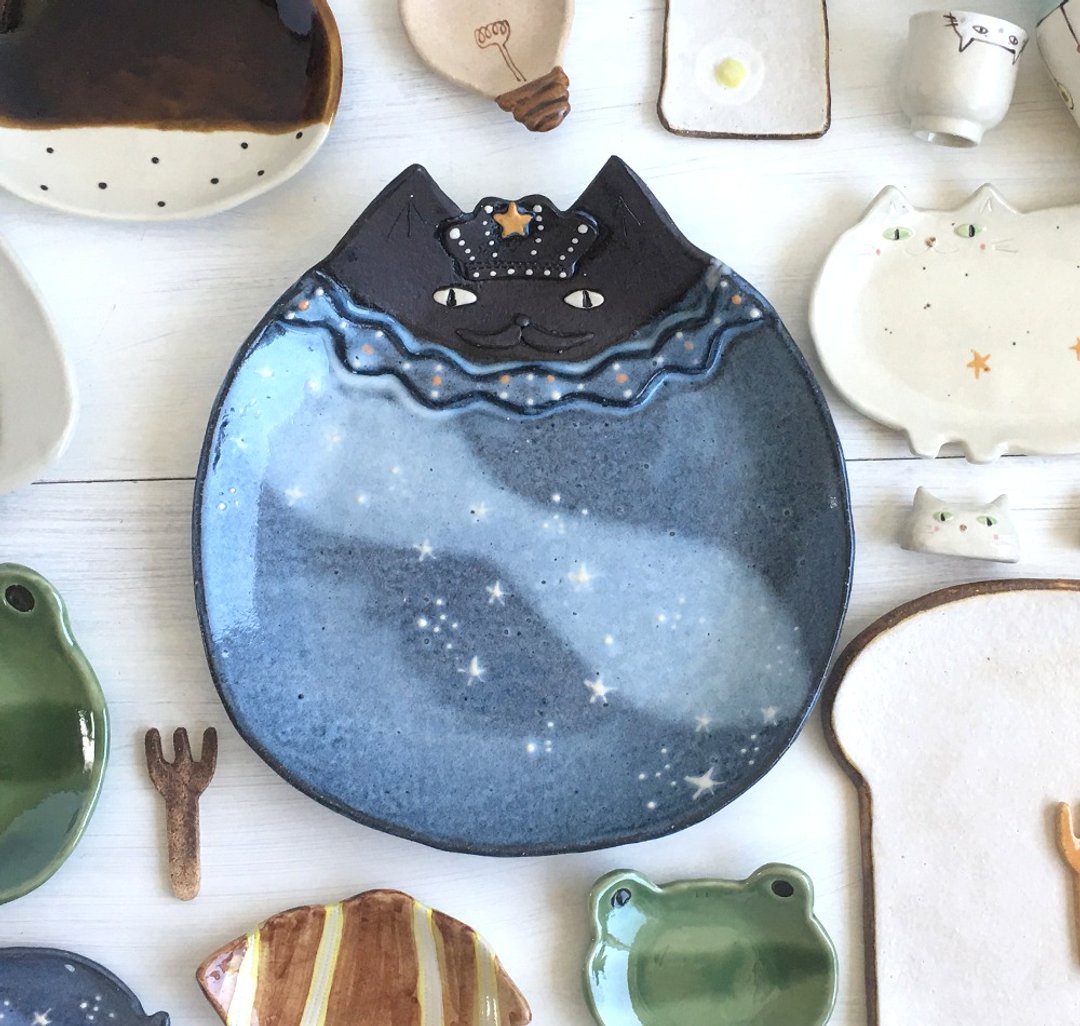 Great cat's dish Oversized GENTLE-STYLE - 盘子/餐盘/盘架 - 陶 蓝色