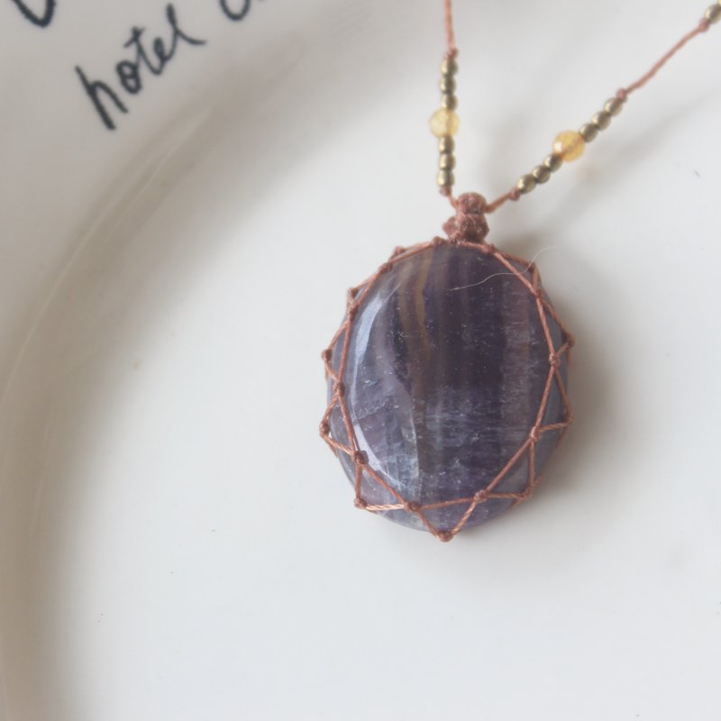 印度手工编织・天然紫水晶项链—疗愈系可调节蜡线坠饰 - 项链 - 宝石 紫色