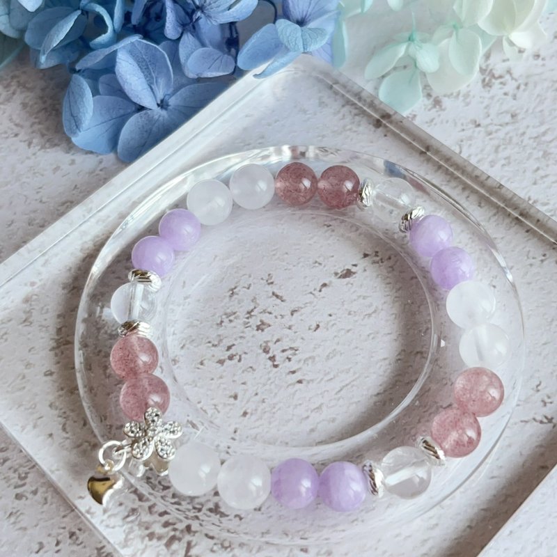 恋语晶心・守护恋爱水晶手链 白幽灵 薰衣草晶 白水晶 草莓晶 - 手链/手环 - 水晶 粉红色