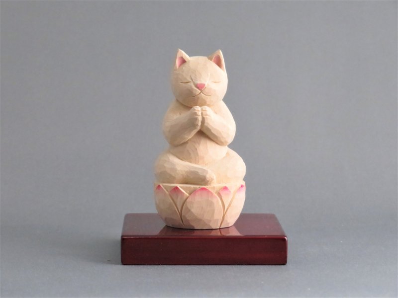 Wood carving Cat Buddha 1911 - 玩偶/公仔 - 木头 白色