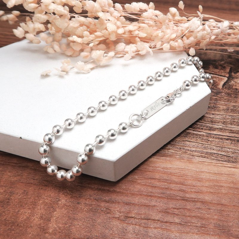 纯银可刻字 极简银珠手链(3.5mm中宽链) 男生手链 女生手链 - 手链/手环 - 纯银 银色