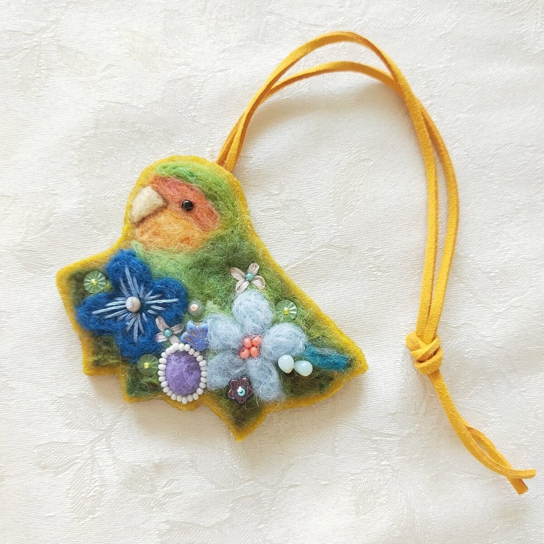 Bagcharm -- lovebird - 吊饰 - 羊毛 黄色