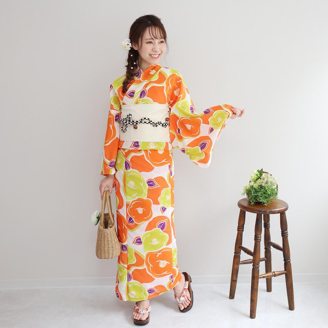 日本 和服 聚酯纤维 梭织 女性 浴衣 腰封 2件组 F size x81-102a - 其他 - 其他人造纤维 黄色
