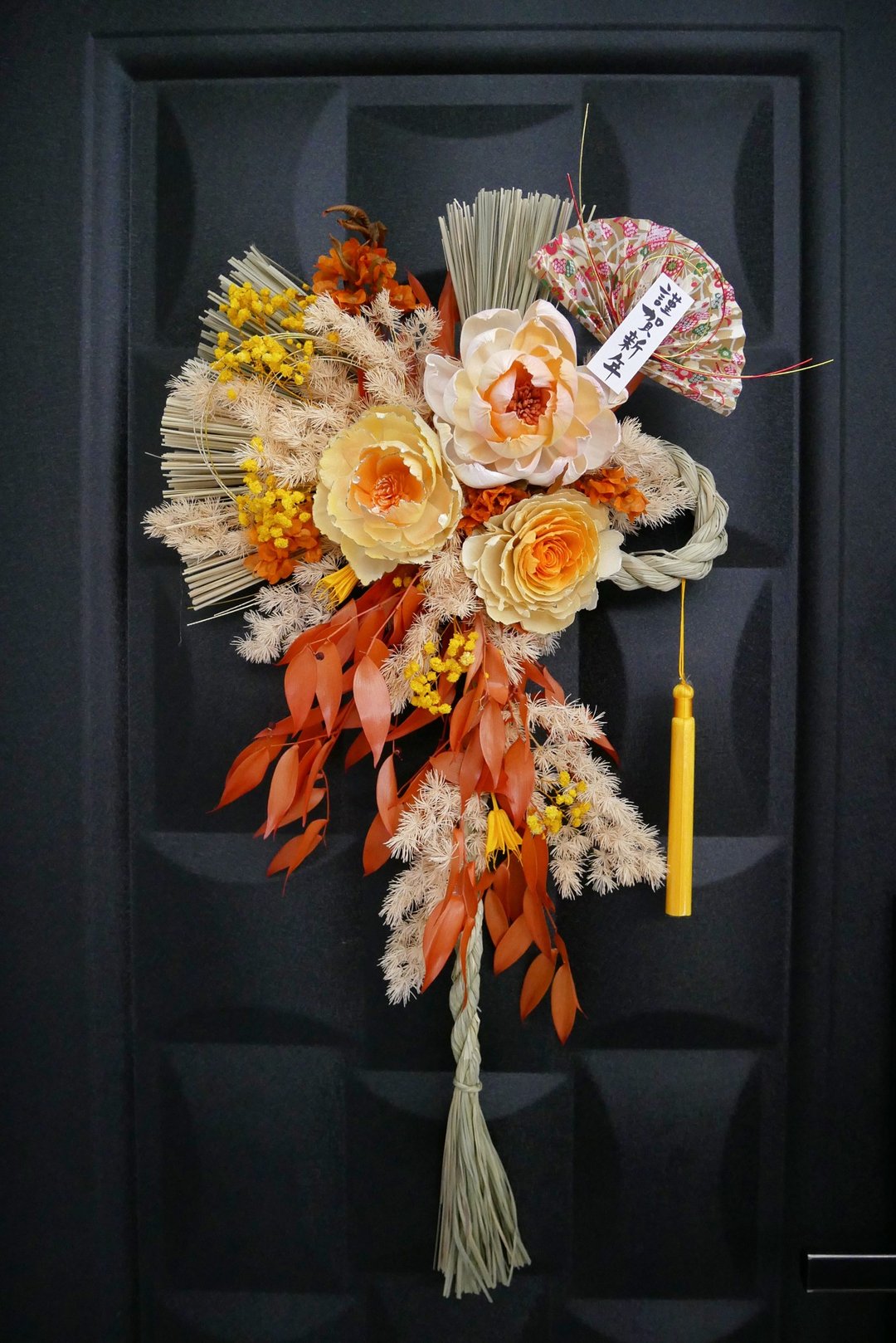 定制大型祈福注连绳【橘祥如意】新年挂饰/日式春联/过年布置 - 干燥花/捧花 - 植物．花 橘色