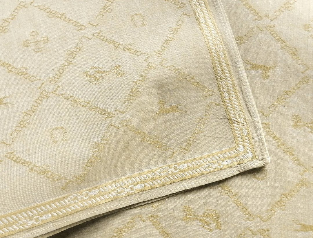 Longchamp Vintage Handkerchief Pocket Square Brown Beige 18 x 18 inches - 丝巾 - 棉 卡其色
