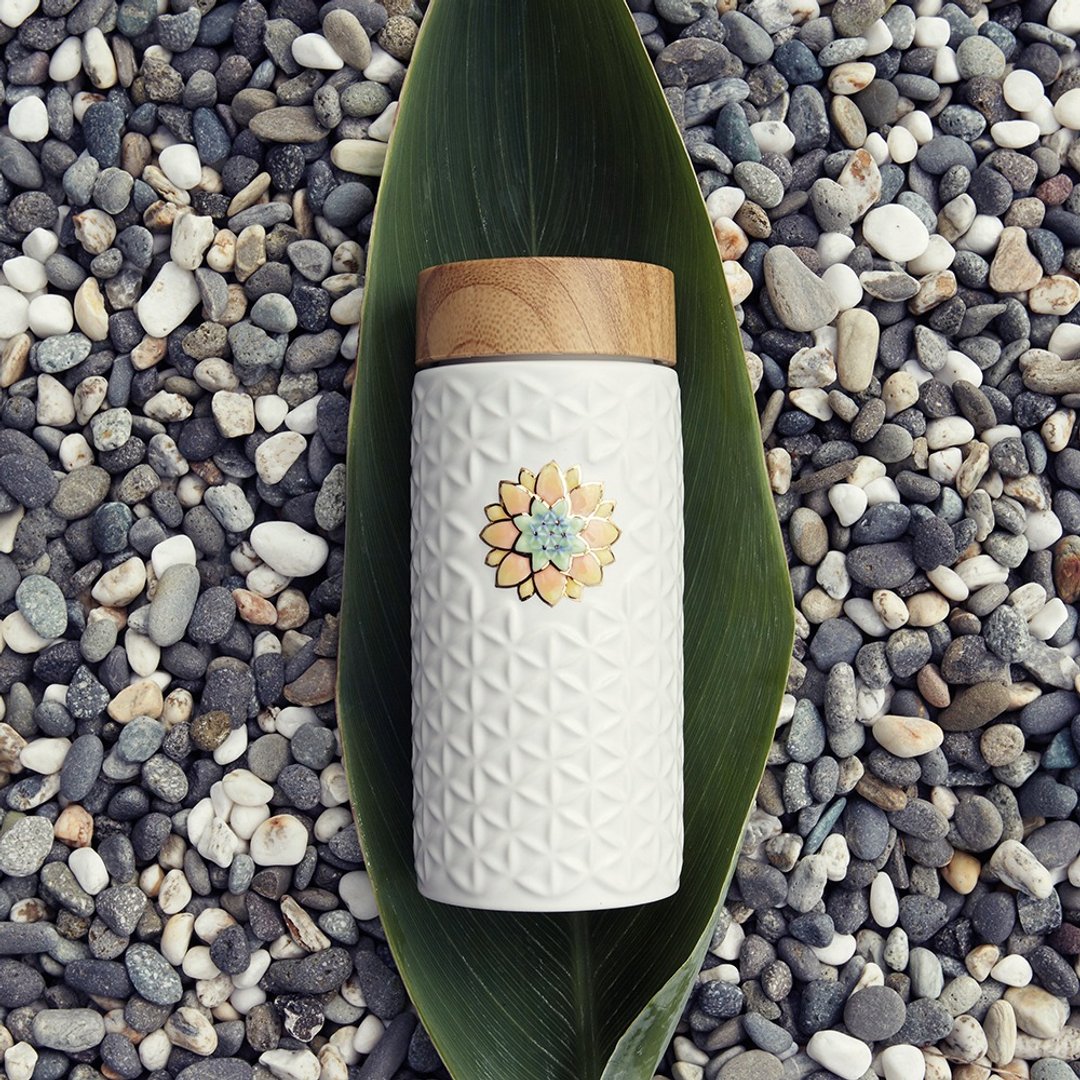 生命之花随身杯 / 中 / 双层 / 仿木纹盖 / 2色 300ml - 水瓶/水壶 - 瓷 白色