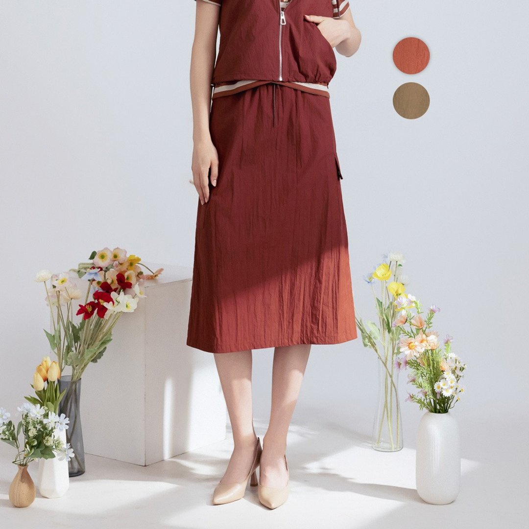 【MEDUSA】机能休闲感工装风松紧休闲裙 - 2色(M-XL) | 女休闲裙 - 裙子 - 棉 红色
