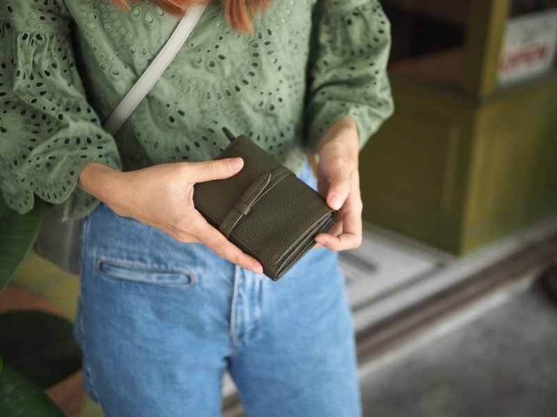 Charlotte (Olive) : Mini wallet, Leather wallet, Green wallet, folded wallet - 皮夹/钱包 - 真皮 绿色