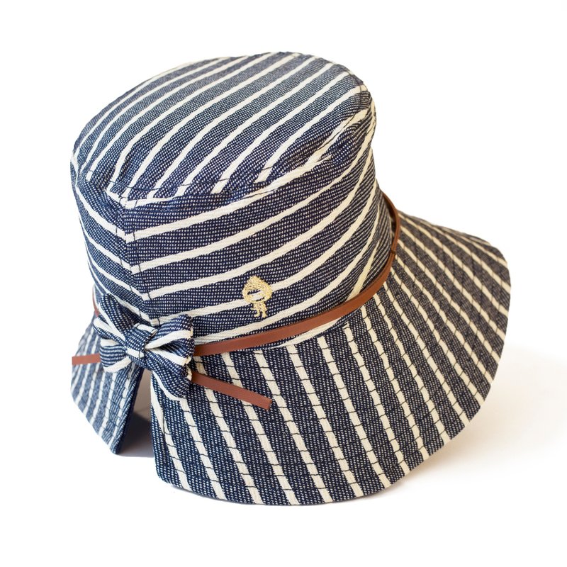 蝴蝶帽/大帽沿 遮阳帽 小颜感(蓝白条纹) - 帽子 - 棉．麻 透明