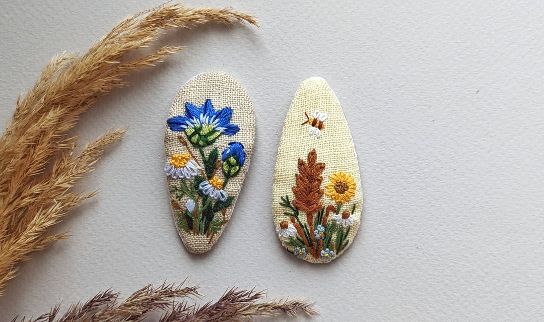 绣花发夹花朵宝宝发夹蓝色花朵夹 - 婴儿饰品 - 其他材质 