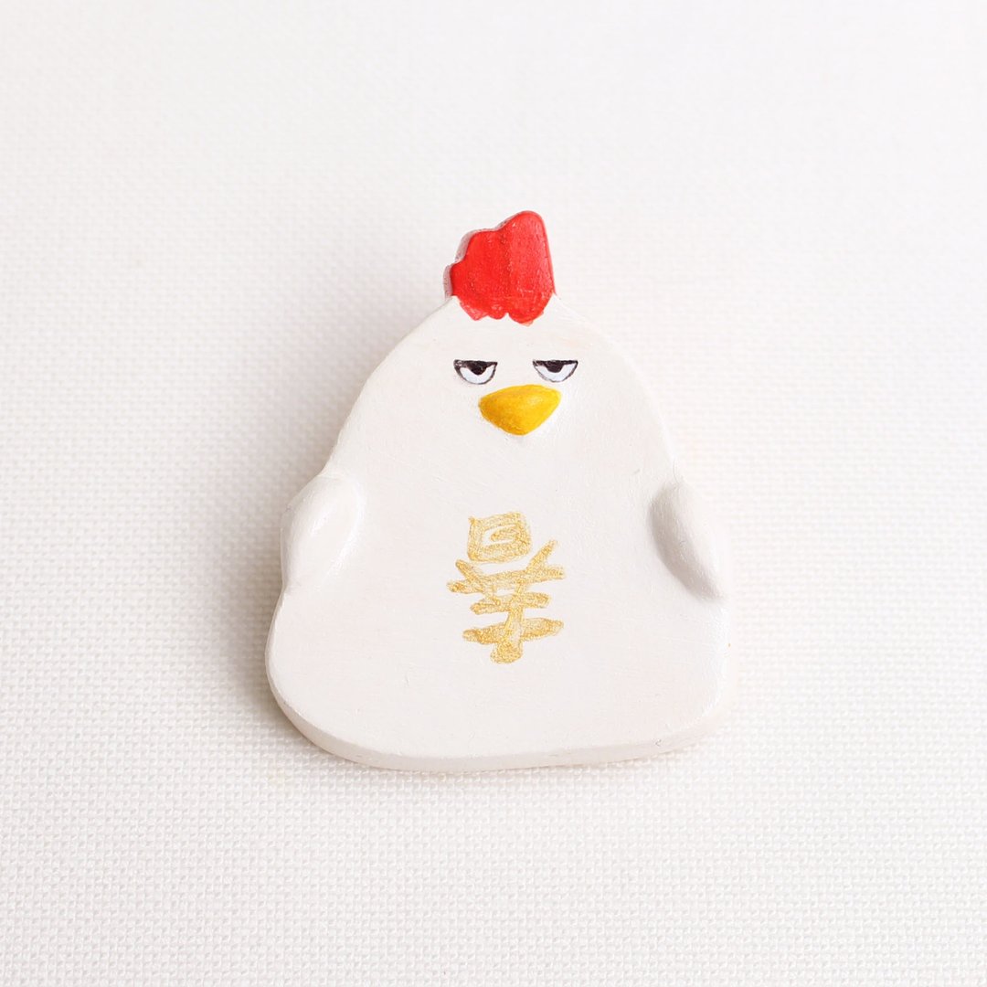鸡年 行大运 胸针 / 鸡年限定 /春到 - 胸针 - 粘土 白色