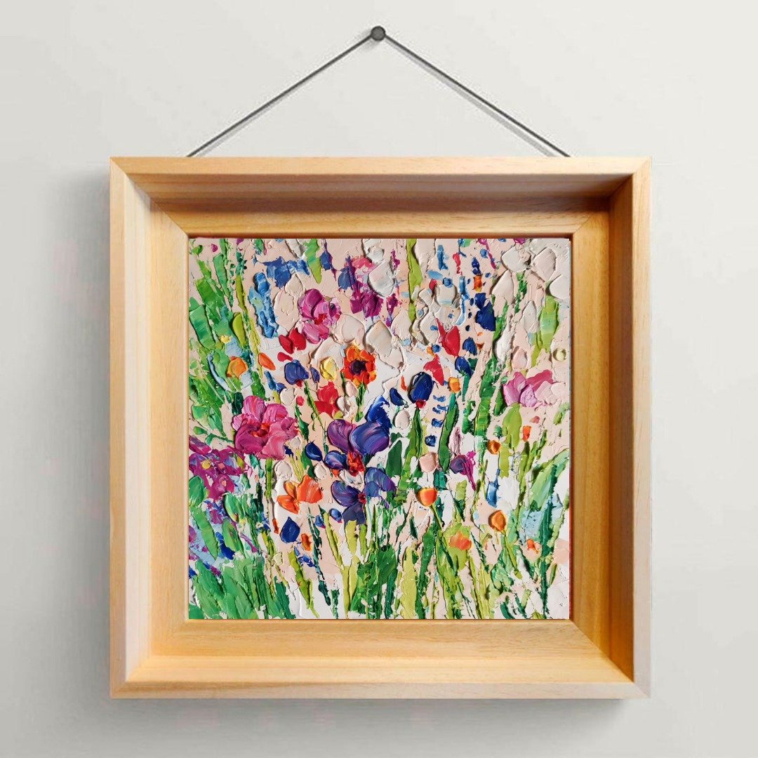 Wildflower Painting Original Art Floral Oil Painting Wall Decor Daisy Artwork - 海报/装饰画/版画 - 压克力 粉红色