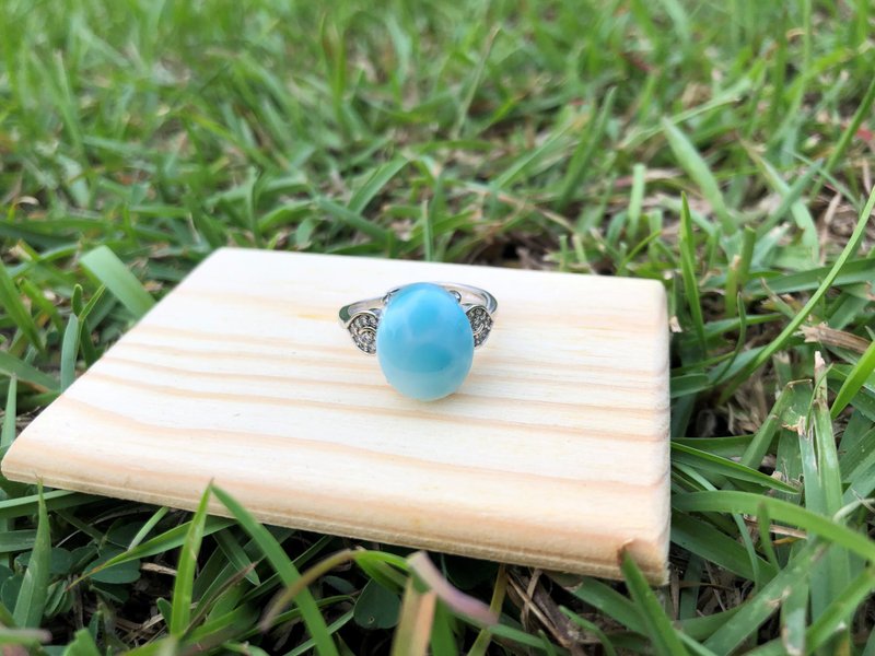 天然海纹石戒指 - S925纯银【Larimar 亚特兰提斯之石】 - 戒指 - 宝石 多色