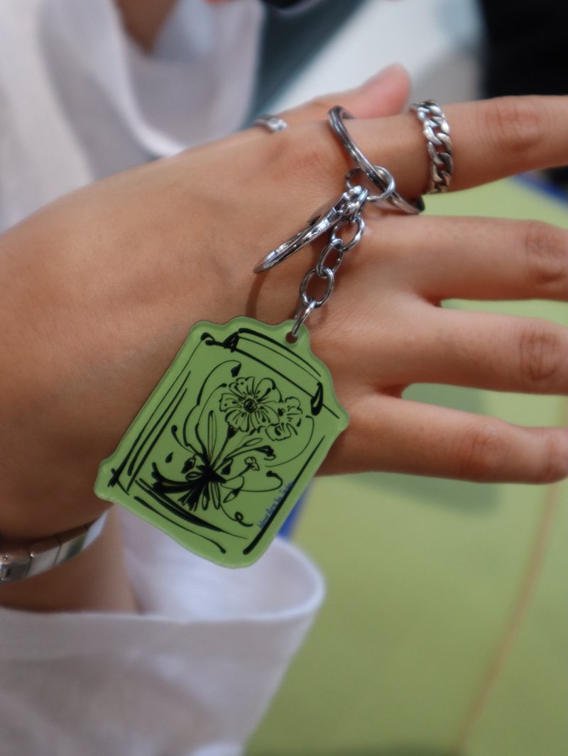 奶油花 花朵钥匙链  插画钥匙扣 双面包包小挂件 - 钥匙链/钥匙包 - 压克力 绿色