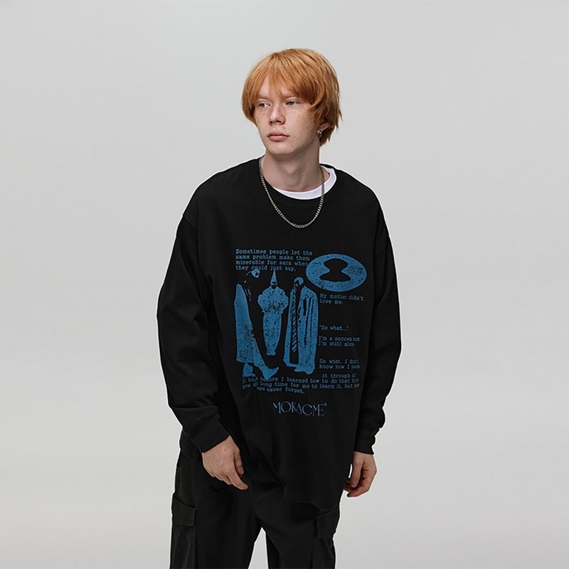 MOKACME 23FW 秋冬天方夜谭人物印花重磅300g克重双纱棉 - 男装上衣/T 恤 - 棉．麻 黑色
