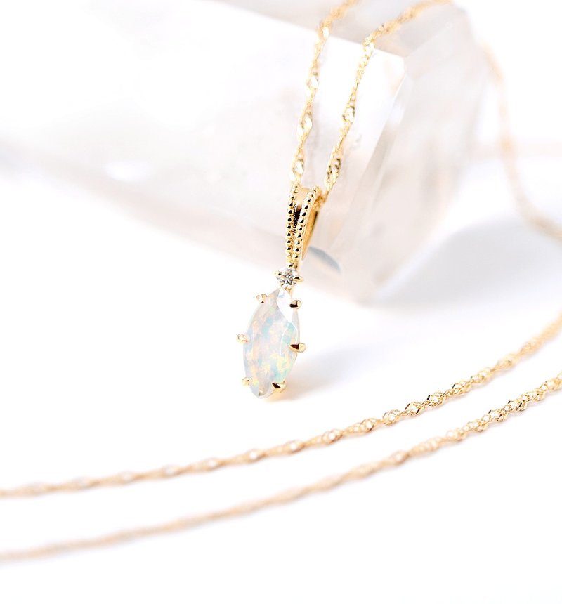 18K金 珍贵欧泊&钻石吊坠~Ello Luculia~ - 项链 - 宝石 白色