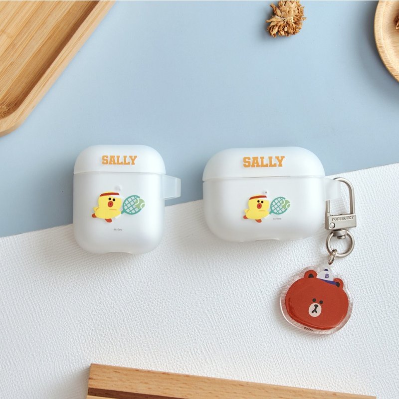 LINE FRIENDS经典-莎莉打网球强悍防摔AirPods保护套(附吊饰) - 耳机收纳 - 塑料 多色