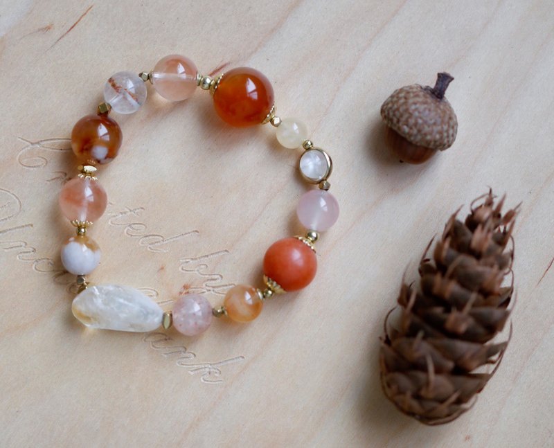 ||橘实|| 沉静能量系列手环。红兔毛/黄水晶/超七/玛瑙/南疆玉 - 手链/手环 - 水晶 橘色