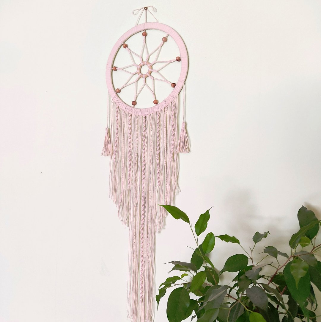 Macrame dreamcatcher, wall hanging with 9pointed star, home decor Boho - 墙贴/壁贴 - 棉 白色