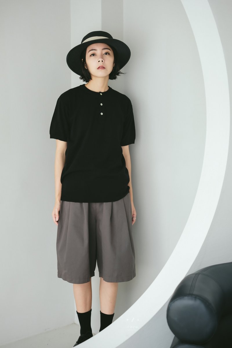 Smart Casual无领针织短袖上衣 - 2色 - 无领黑 - 女装针织衫/毛衣 - 其他人造纤维 黑色