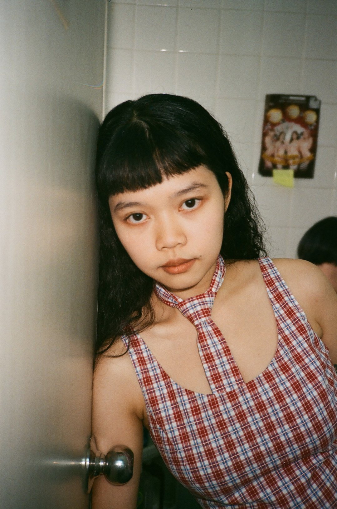 红白蓝格纹打呔背心上衣 - 女装背心 - 棉 多色