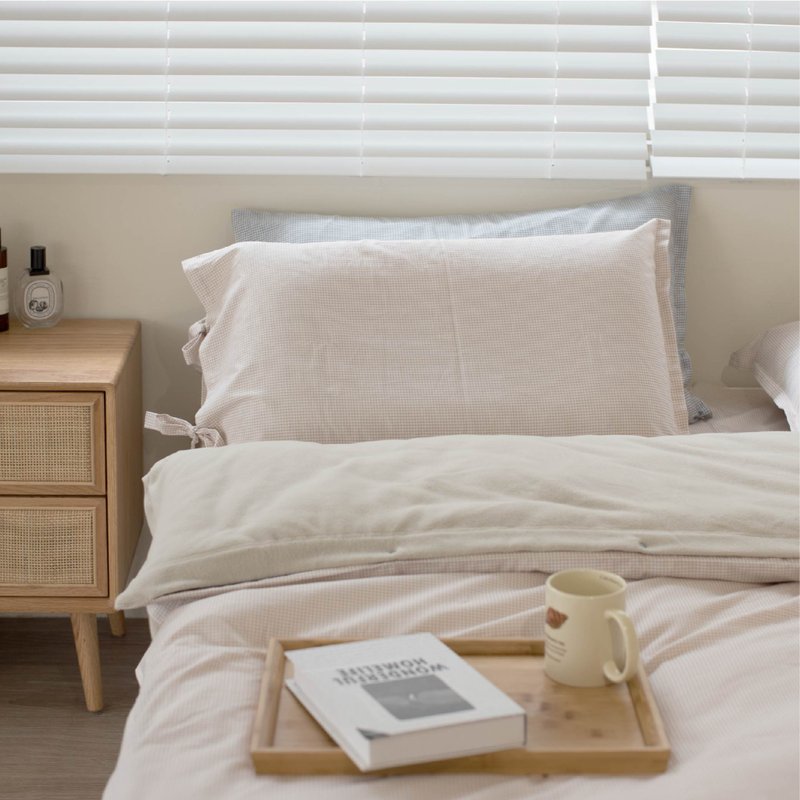 石墨烯三件组-单人加大(格子米) - 寝具 - 棉．麻 卡其色