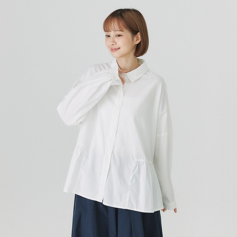 【Simply Yours】荷叶下摆长袖衬衫  白F - 女装上衣 - 棉．麻 白色