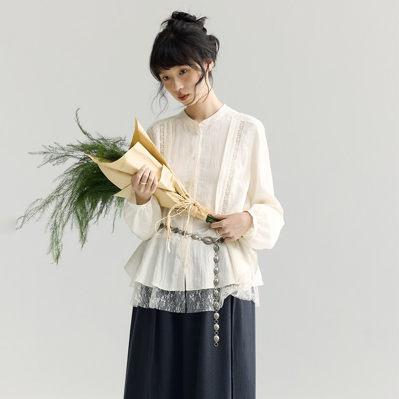 米色蕾丝摆衬衫|衬衫|秋款|Sora-1894 - 女装衬衫 - 其他人造纤维 
