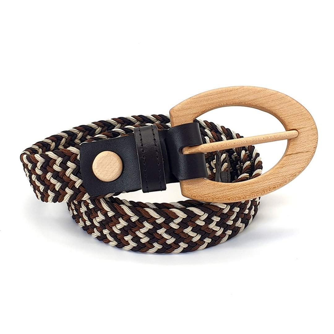 Wood Belt Yellowstone Clever 310 - 枫木混棕编织棉绳皮带 - 皮带/腰带 - 木头 咖啡色