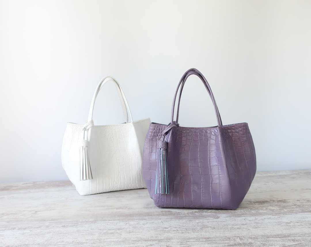 Fluffy tucked tote bag, SSS size,, made-to-order - 手提包/手提袋 - 真皮 紫色