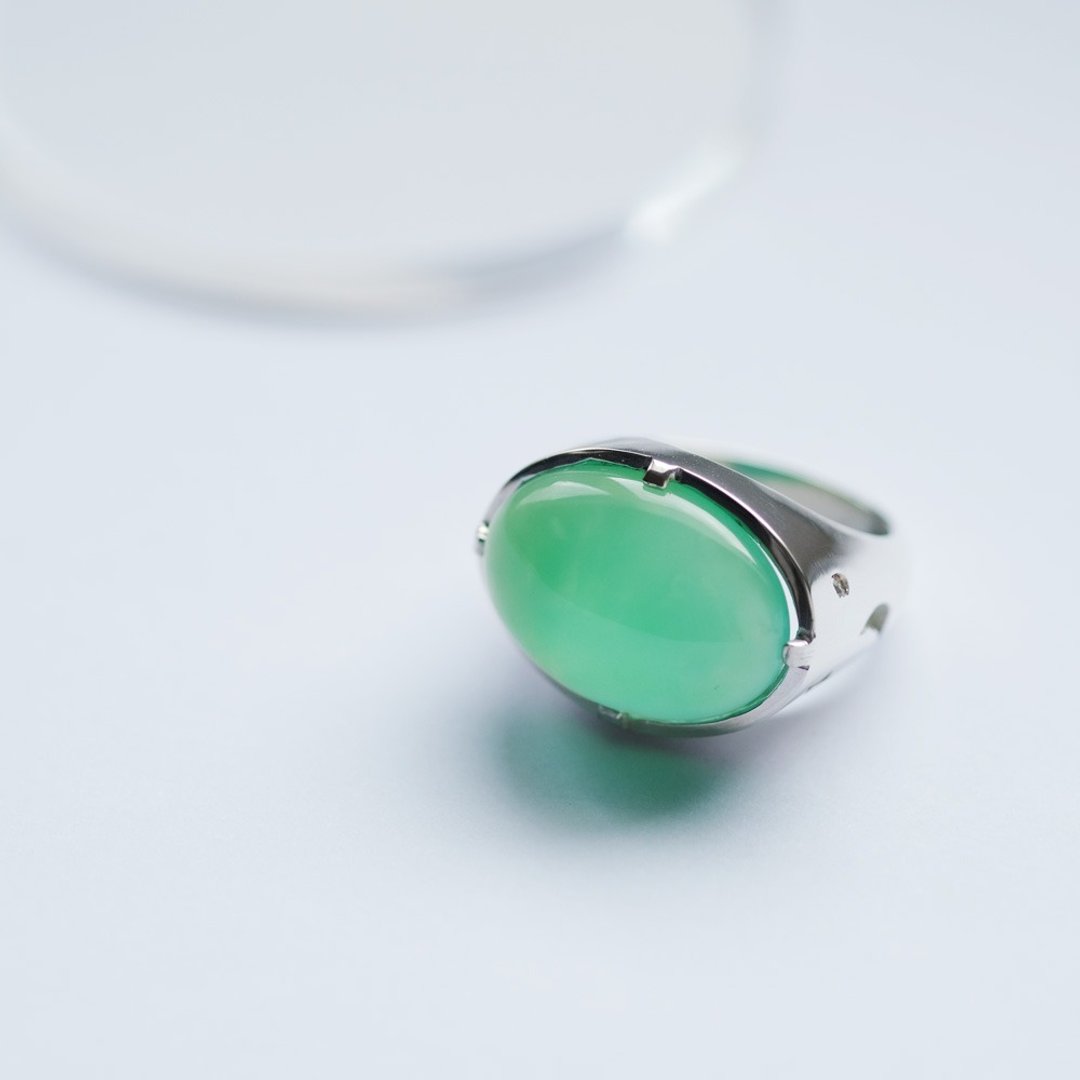 Australia Jade Large Ring Silver 925 - 戒指 - 其他金属 绿色