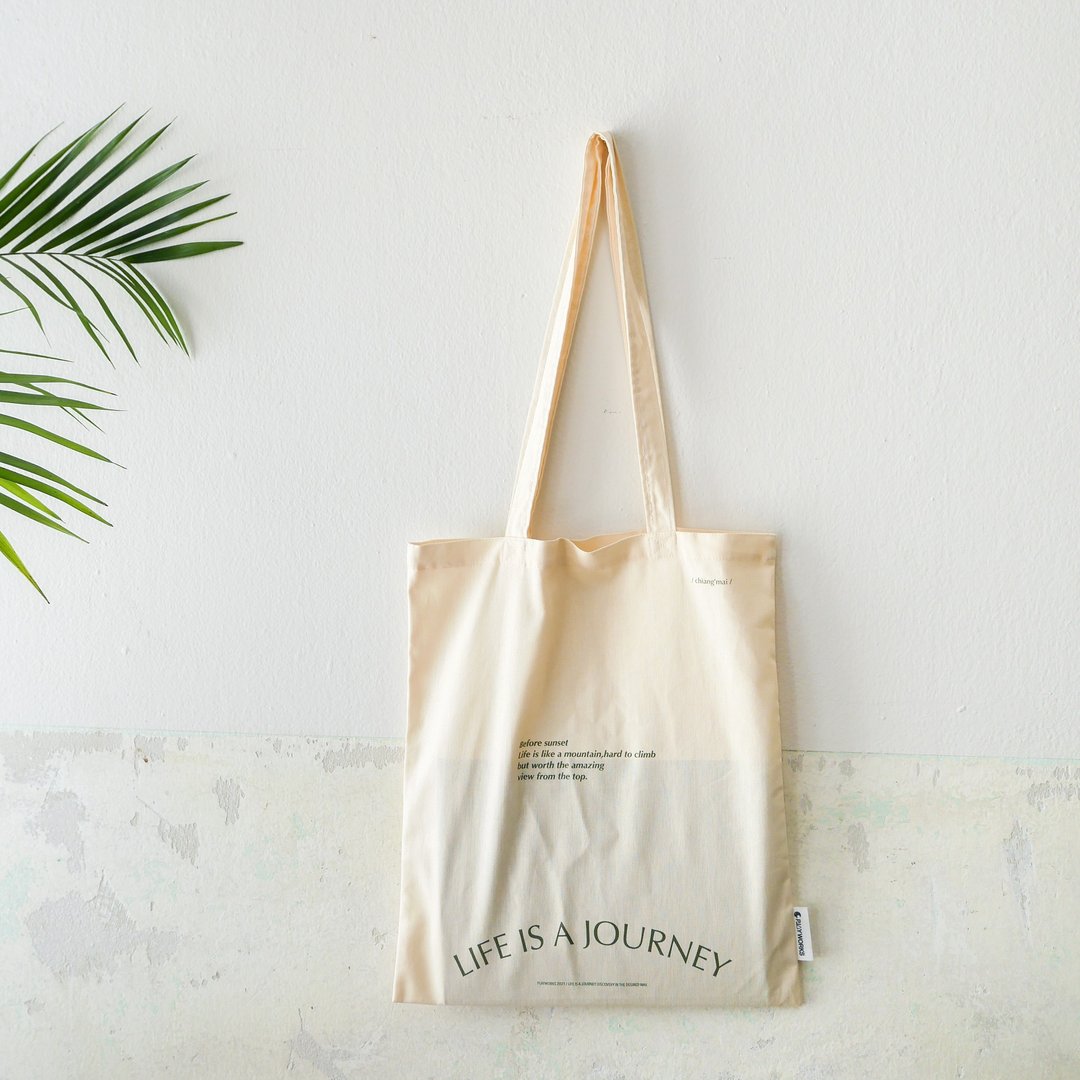 Cotton Bag :  Life is a journey - 侧背包/斜挎包 - 棉 白色